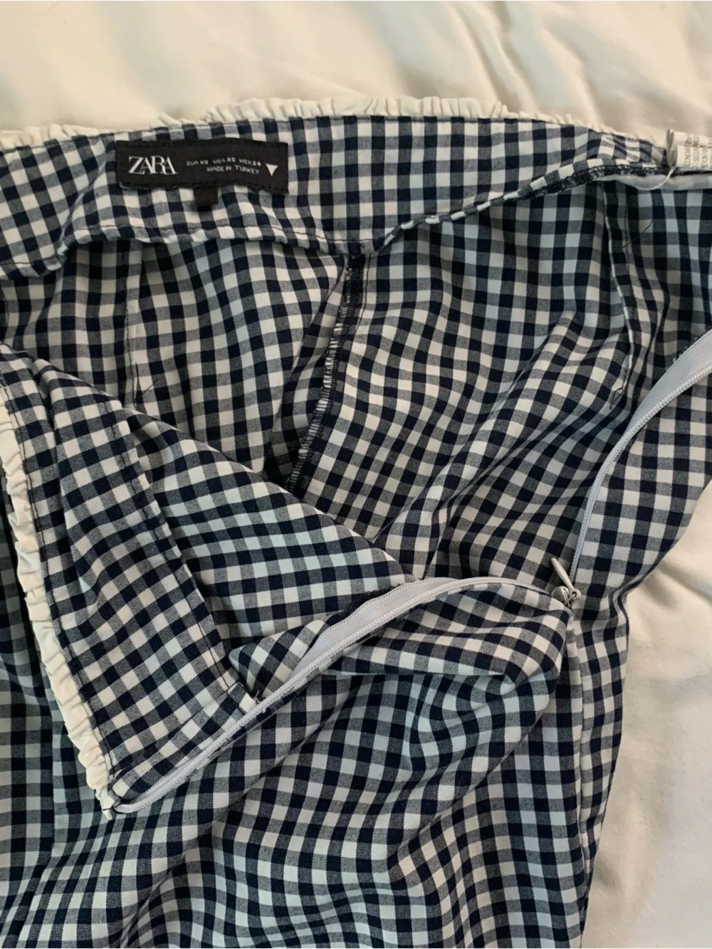 UK ZARA Navy & White Gingham Pencil Skirt